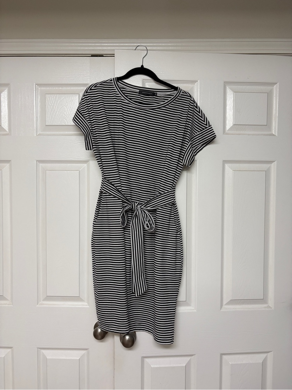 Striped Black and White Tie-Waist Women’s Dress